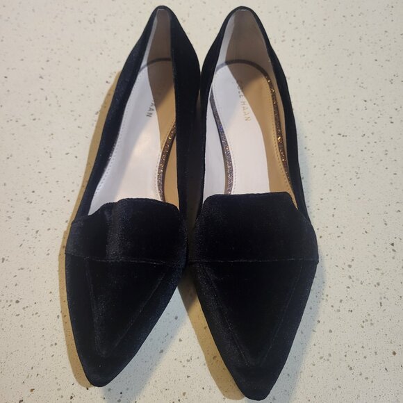 Black Velvet Loafers Ladies Size 8 Cole Haan Marlee Skimmer Flats - Picture 9 of 12